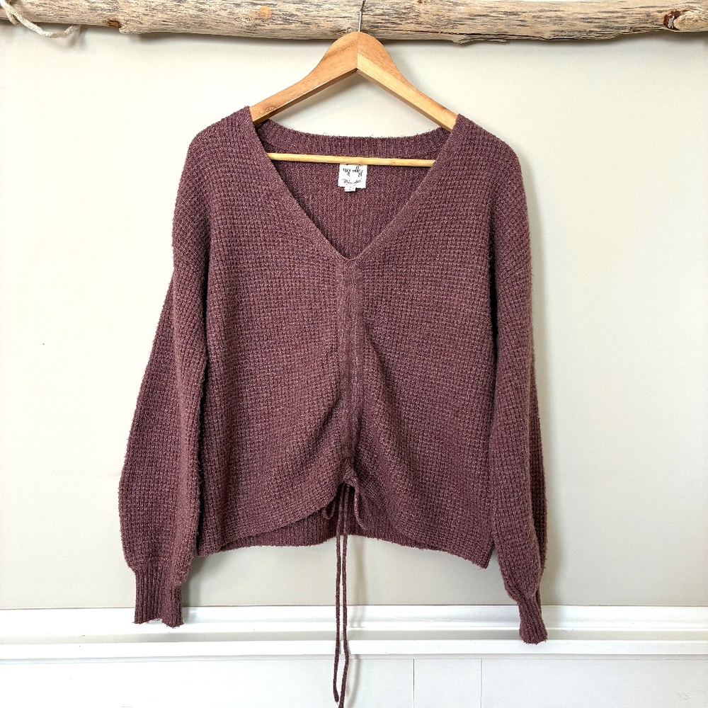 Hippie Rose Sweater Women's M Tie Front Pretty Pale Purple Pink